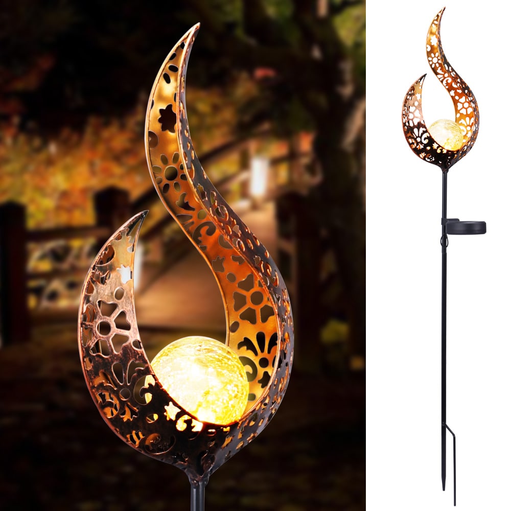 Solar Garden Lights Outdoor Pathway Stake with Crackled Glass Globe and Warm LED - Image 3