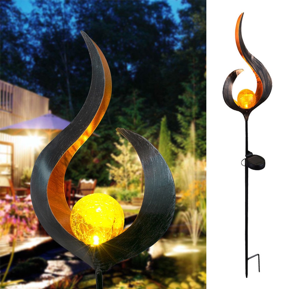 Solar Garden Lights Outdoor Pathway Stake with Crackled Glass Globe and Warm LED - Image 4