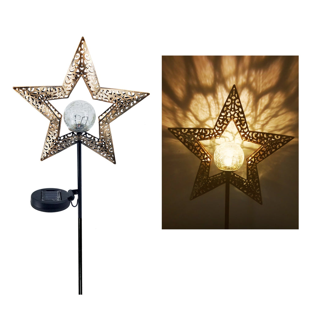 Solar Garden Lights Outdoor Pathway Stake with Crackled Glass Globe and Warm LED - Image 6