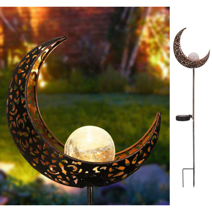 Solar Garden Lights Outdoor Pathway Stake with Crackled Glass Globe and Warm LED - Image 8