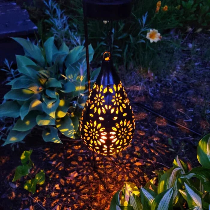 Solar Lantern for Garden with Floral Cutout Design and Hanging Powered Yard Light - Image 1