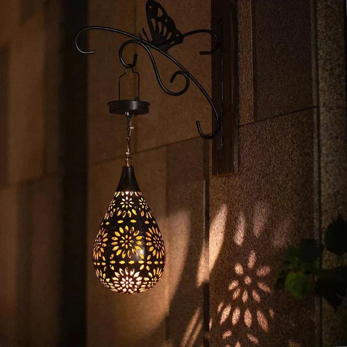 Solar Lantern for Garden with Floral Cutout Design and Hanging Powered Yard Light - Image 2
