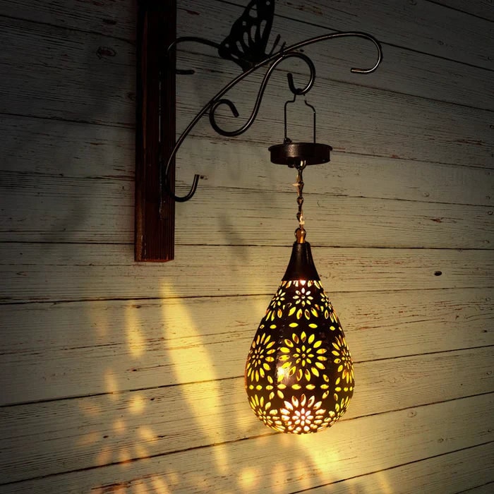 Solar Lantern for Garden with Floral Cutout Design and Hanging Powered Yard Light - Image 3