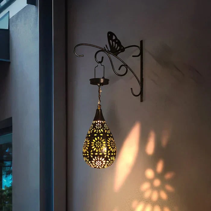 Solar Lantern for Garden with Floral Cutout Design and Hanging Powered Yard Light - Image 4