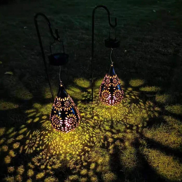 Solar Lantern for Garden with Floral Cutout Design and Hanging Powered Yard Light - Image 5