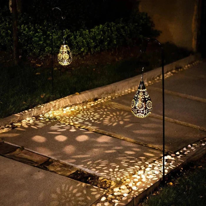 Solar Lantern for Garden with Floral Cutout Design and Hanging Powered Yard Light - Image 6