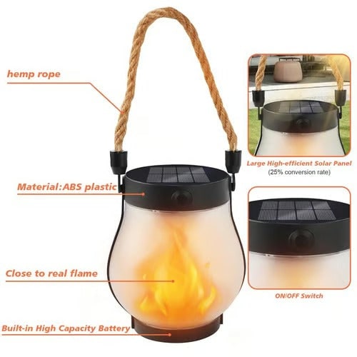 Solar Lantern with Flickering Flame Effect and Rope Handle for Garden Outdoor Lighting - Image 10