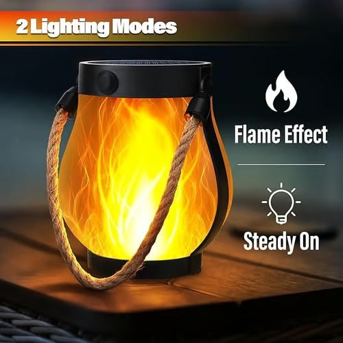 Solar Lantern with Flickering Flame Effect and Rope Handle for Garden Outdoor Lighting - Image 2