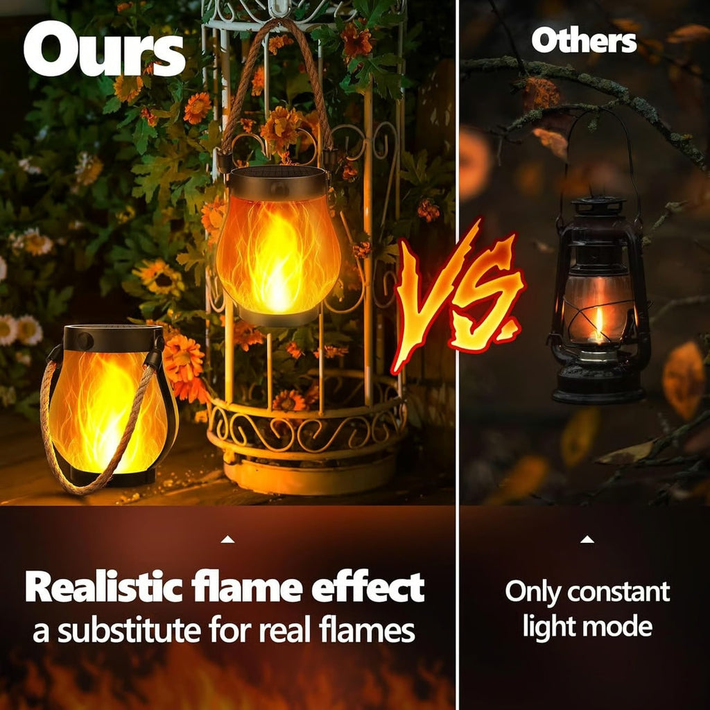 Solar Lantern with Flickering Flame Effect and Rope Handle for Garden Outdoor Lighting - Image 4