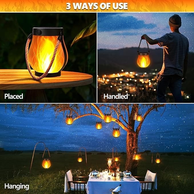 Solar Lantern with Flickering Flame Effect and Rope Handle for Garden Outdoor Lighting - Image 5