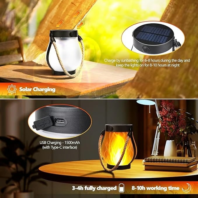 Solar Lantern with Flickering Flame Effect and Rope Handle for Garden Outdoor Lighting - Image 6