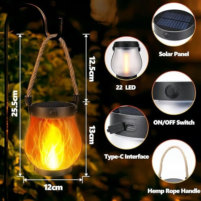 Solar Lantern with Flickering Flame Effect and Rope Handle for Garden Outdoor Lighting - Image 7