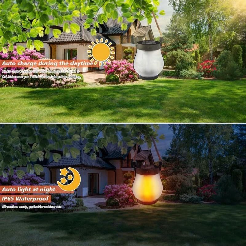 Solar Lantern with Flickering Flame Effect and Rope Handle for Garden Outdoor Lighting - Image 8