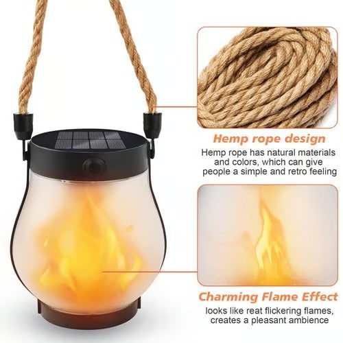Solar Lantern with Flickering Flame Effect and Rope Handle for Garden Outdoor Lighting - Image 9