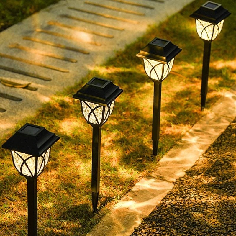 Solar Path Lights Garden Outdoor Crackle Glass Stake Warm Cool White Wireless Lighting - Image 1