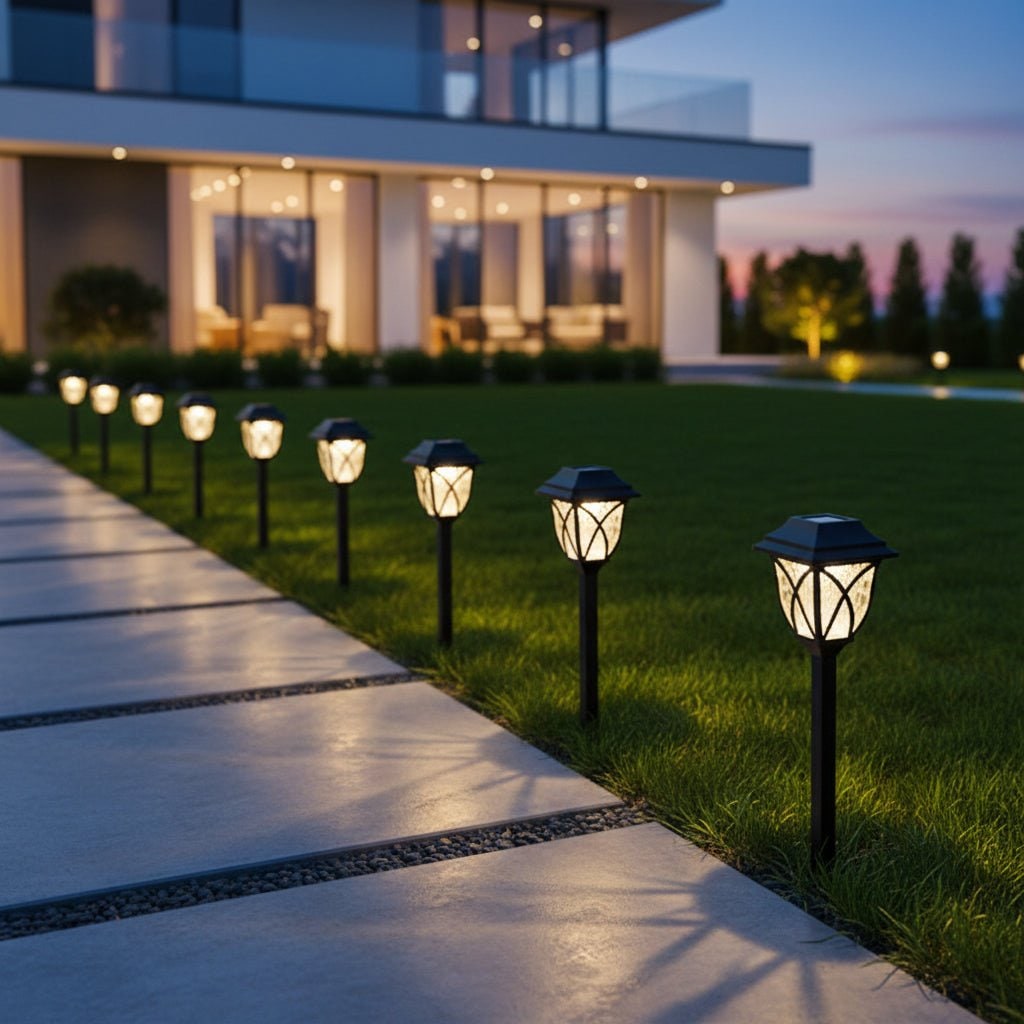 Solar Path Lights Garden Outdoor Crackle Glass Stake Warm Cool White Wireless Lighting - Image 2