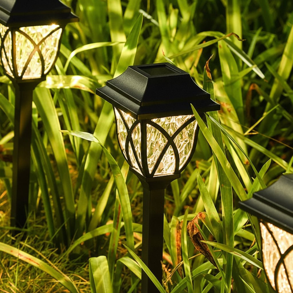 Solar Path Lights Garden Outdoor Crackle Glass Stake Warm Cool White Wireless Lighting - Image 4