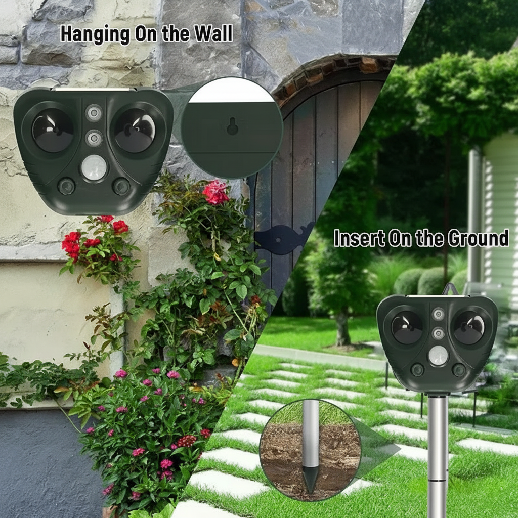 Solar Ultrasonic Animal Repeller Motion Sensor LED Waterproof Outdoor Stake - Image 5