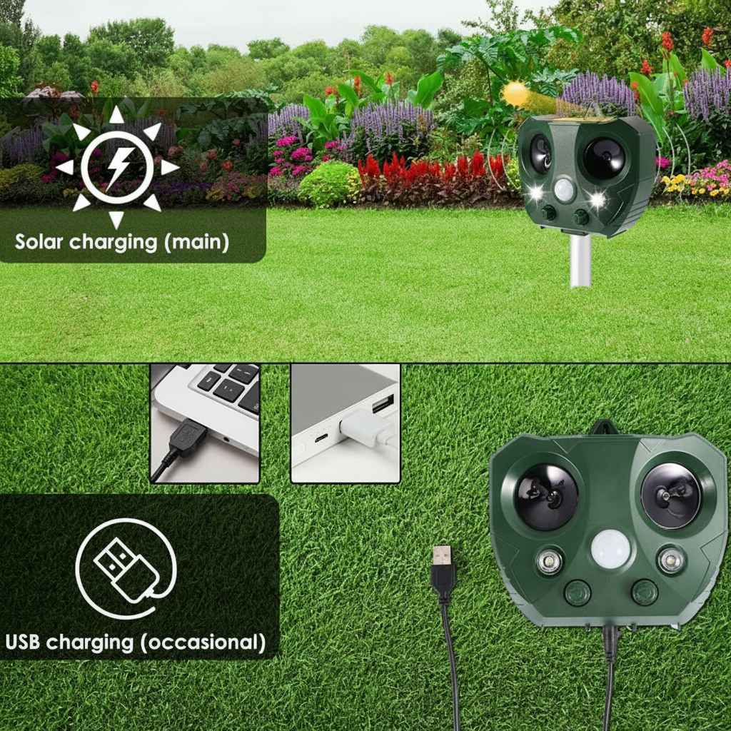 Solar Ultrasonic Animal Repeller Motion Sensor LED Waterproof Outdoor Stake - Image 6