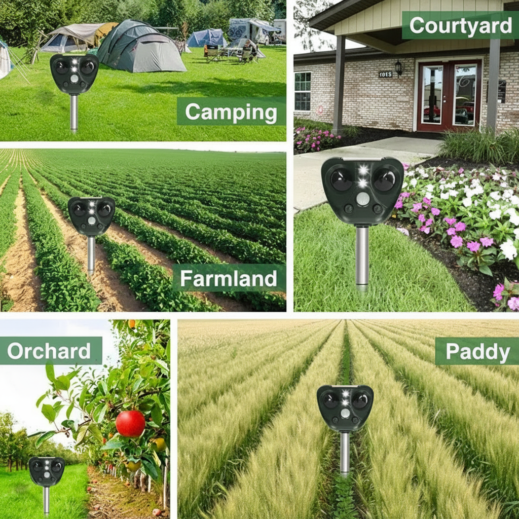 Solar Ultrasonic Animal Repeller Motion Sensor LED Waterproof Outdoor Stake - Image 7