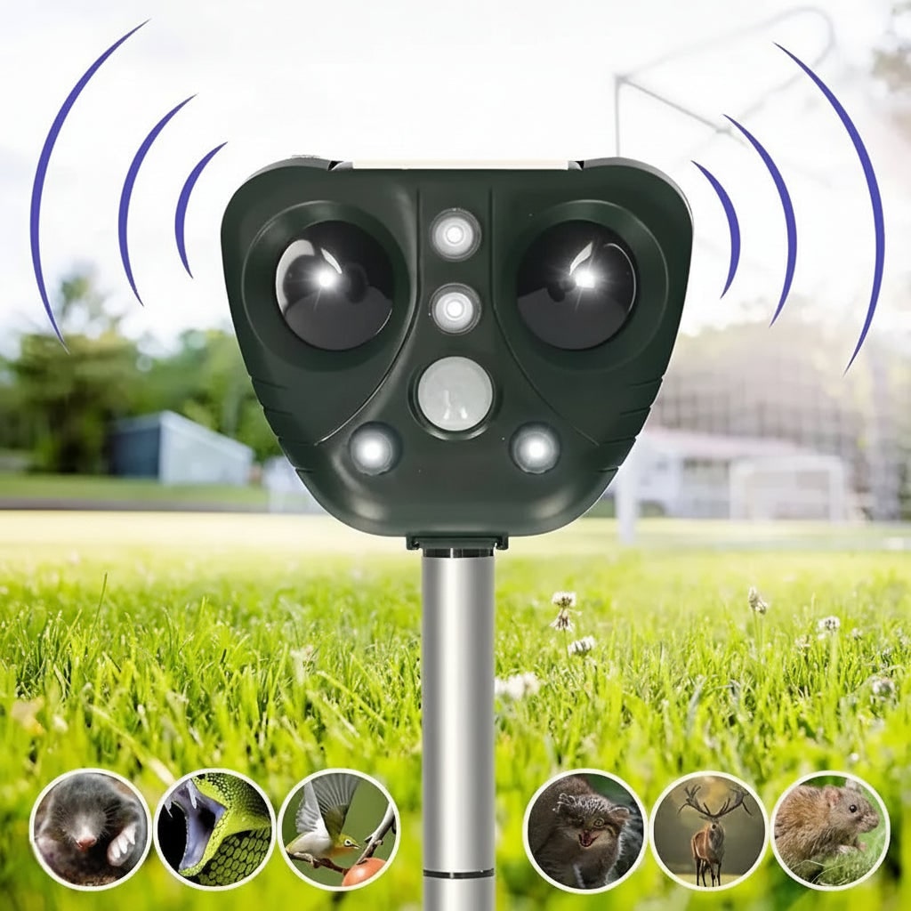 Solar Ultrasonic Animal Repeller Motion Sensor LED Waterproof Outdoor Stake - Image 8
