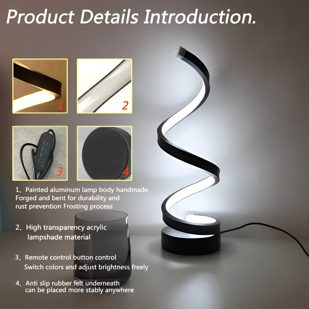 Spiral LED Table Lamp with Adjustable Color Temperature for Desk and Dining Room - Image 12