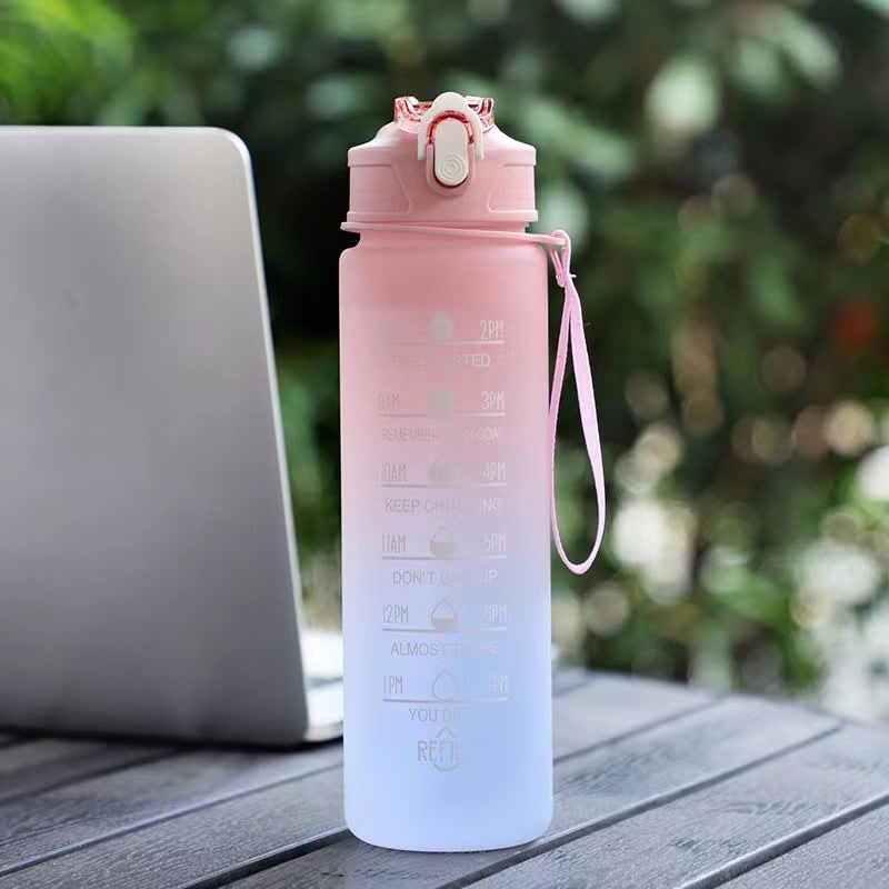 Sports Water Bottle Motivational Time Markings Frosted Flip Top Portable Tracker - Image 1