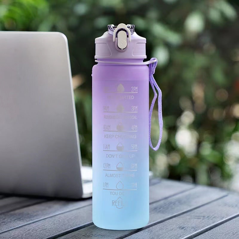 Sports Water Bottle Motivational Time Markings Frosted Flip Top Portable Tracker - Image 2