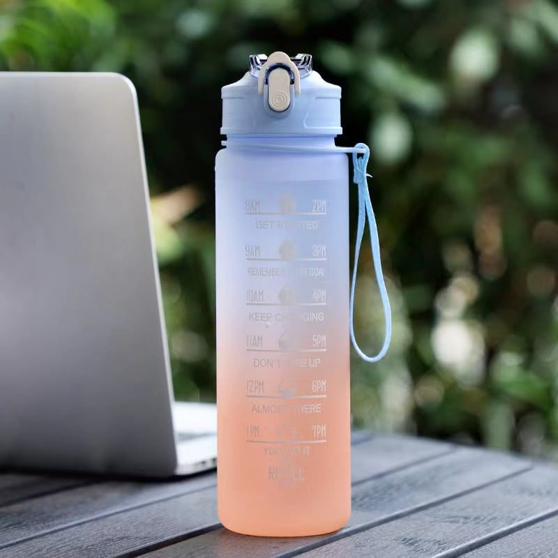 Sports Water Bottle Motivational Time Markings Frosted Flip Top Portable Tracker - Image 3