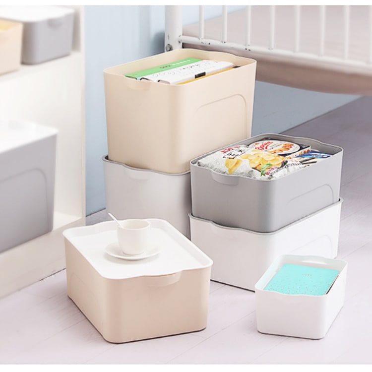 Stackable Plastic Storage Bin and Container with Lid Integrated Handles and Nestable Design - Image 1
