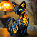 Stained Glass Cat Table Lamp with Colorful Mosaic Pattern and Warm Glow Bedside Lighting - Image 1