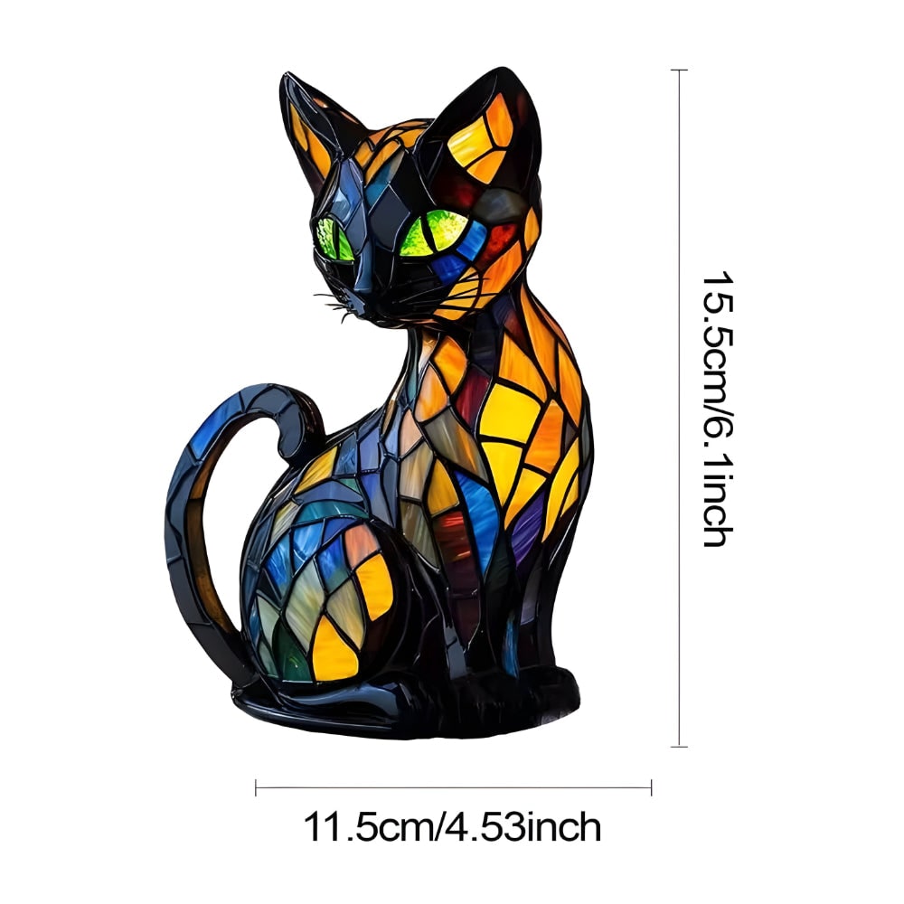 Stained Glass Cat Table Lamp with Colorful Mosaic Pattern and Warm Glow Bedside Lighting - Image 7