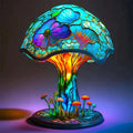Stained Glass Table Lamp with Green and Effect Decorative Resin Shade with Warm LED Light - Image 1