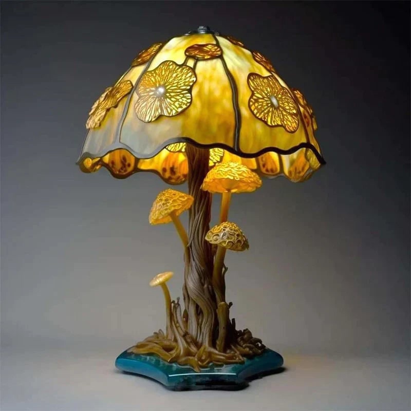 Stained Glass Table Lamp with Green and Effect Decorative Resin Shade with Warm LED Light - Image 5
