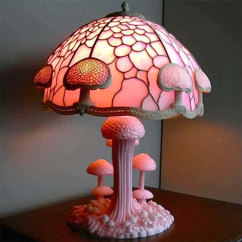 Stained Glass Table Lamp with Green and Effect Decorative Resin Shade with Warm LED Light - Image 6