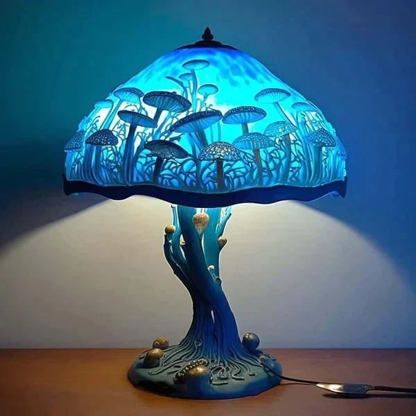 Stained Glass Table Lamp with Green and Effect Decorative Resin Shade with Warm LED Light - Image 8