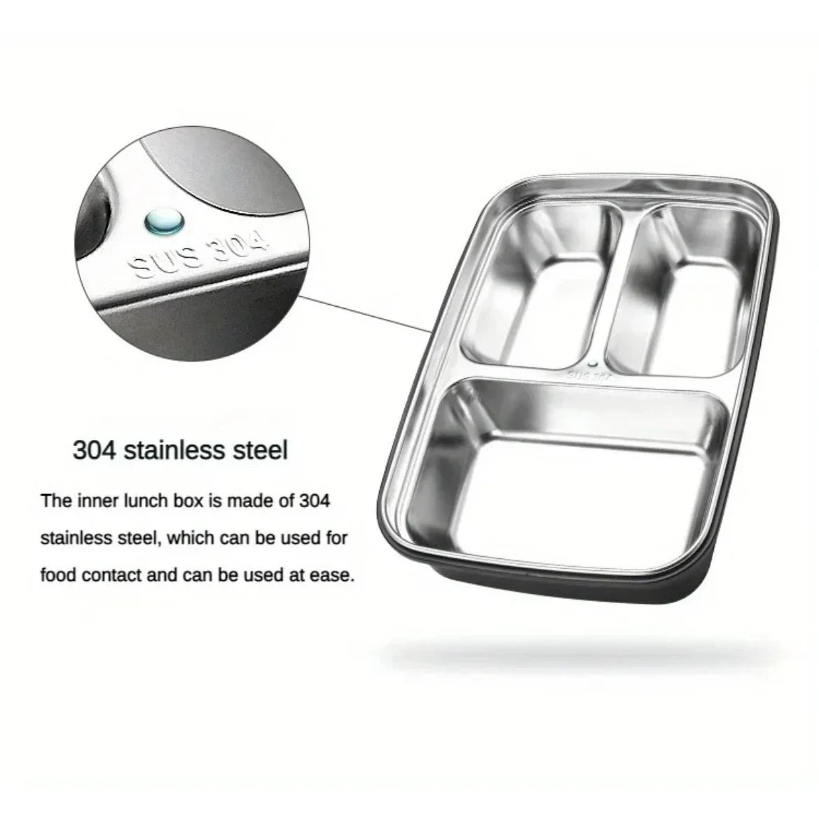 Stainless Steel Bento Lunch Box with Airtight Lid Compartments and Included Utensils - Image 6