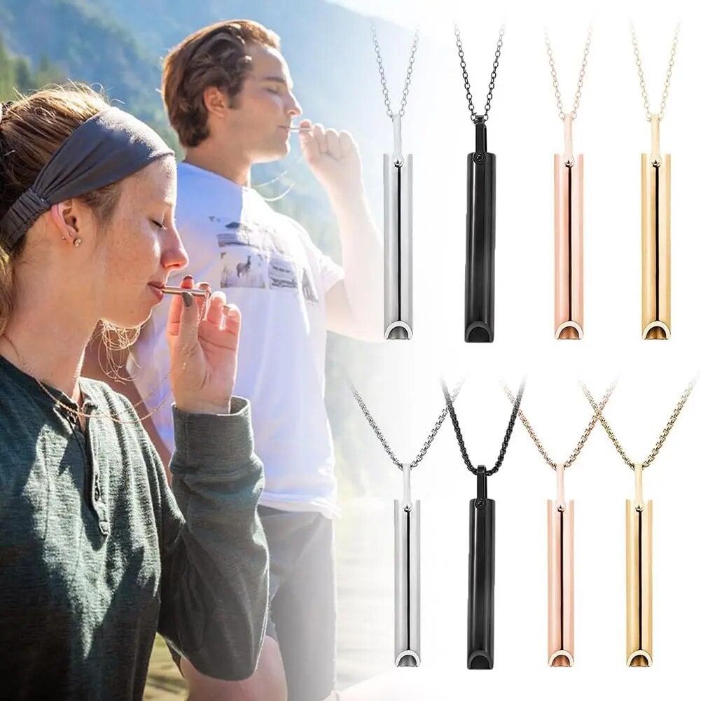 Stainless Steel Breathing Necklace for Stress Relief and Anxiety with Hollow Tube Pendant - Image 1