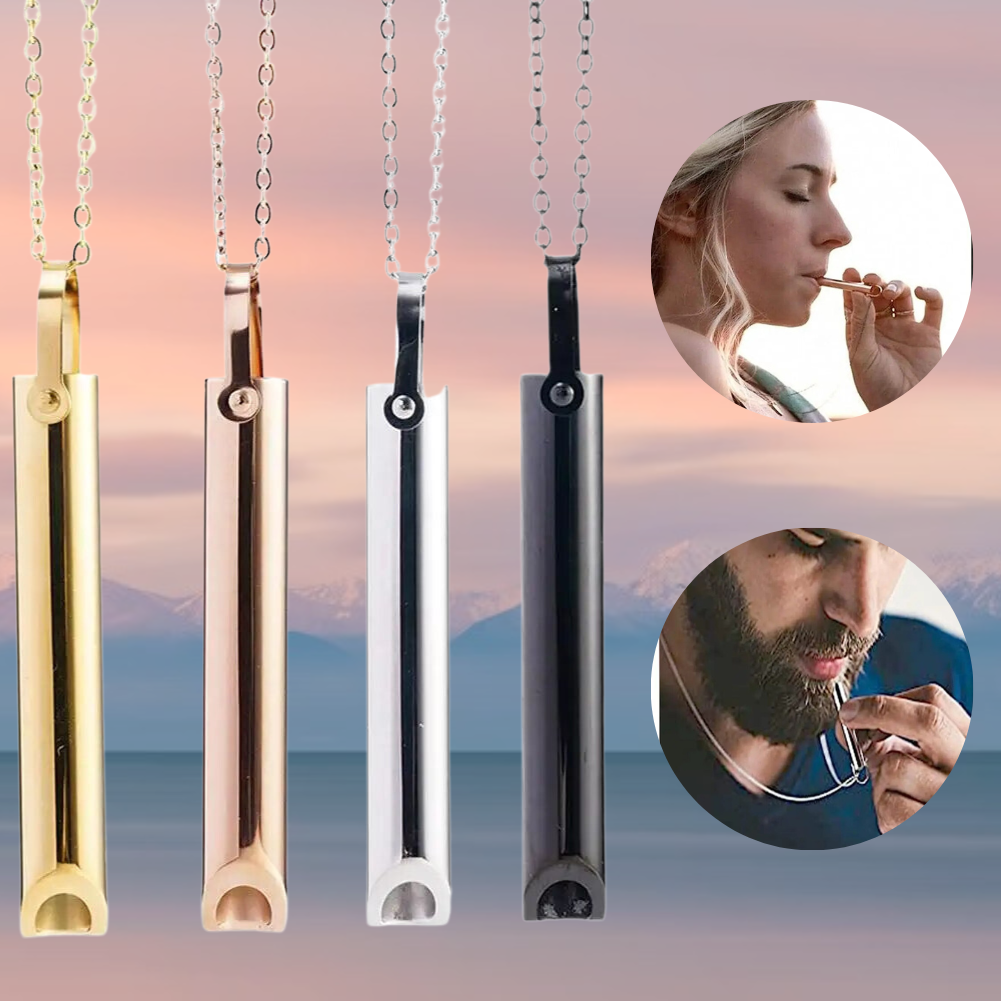 Stainless Steel Breathing Necklace for Stress Relief and Anxiety with Hollow Tube Pendant - Image 2