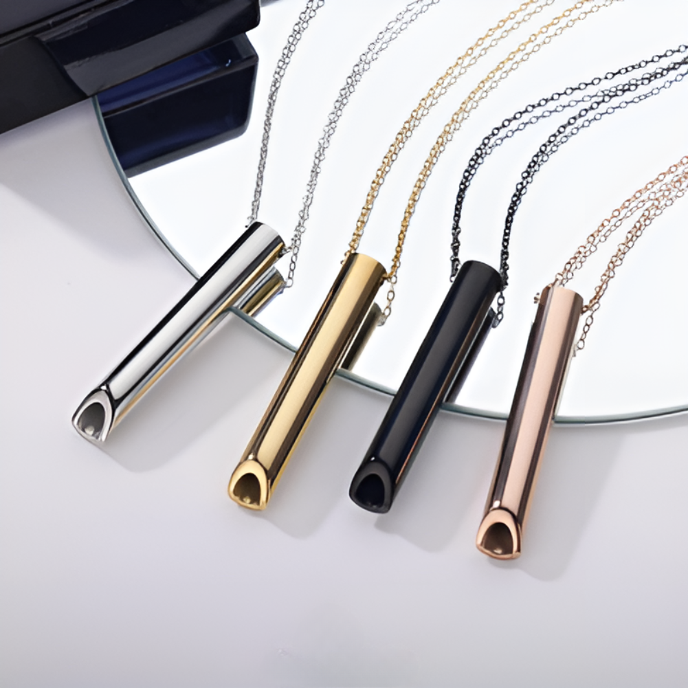 Stainless Steel Breathing Necklace for Stress Relief and Anxiety with Hollow Tube Pendant - Image 3