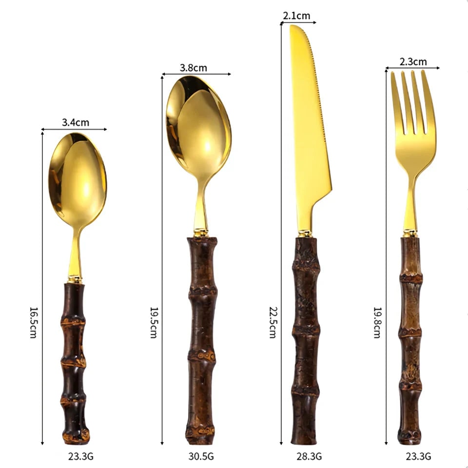 Stainless Steel Cutlery and Flatware Set with Bamboo Handle 24-Piece Dining Silverware - Image 6