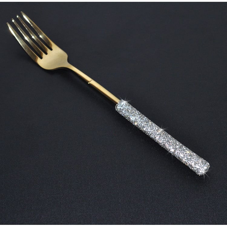 Stainless Steel Flatware Set with Rhinestone Encrusted Handles 18 10 Service for 12 - Image 2