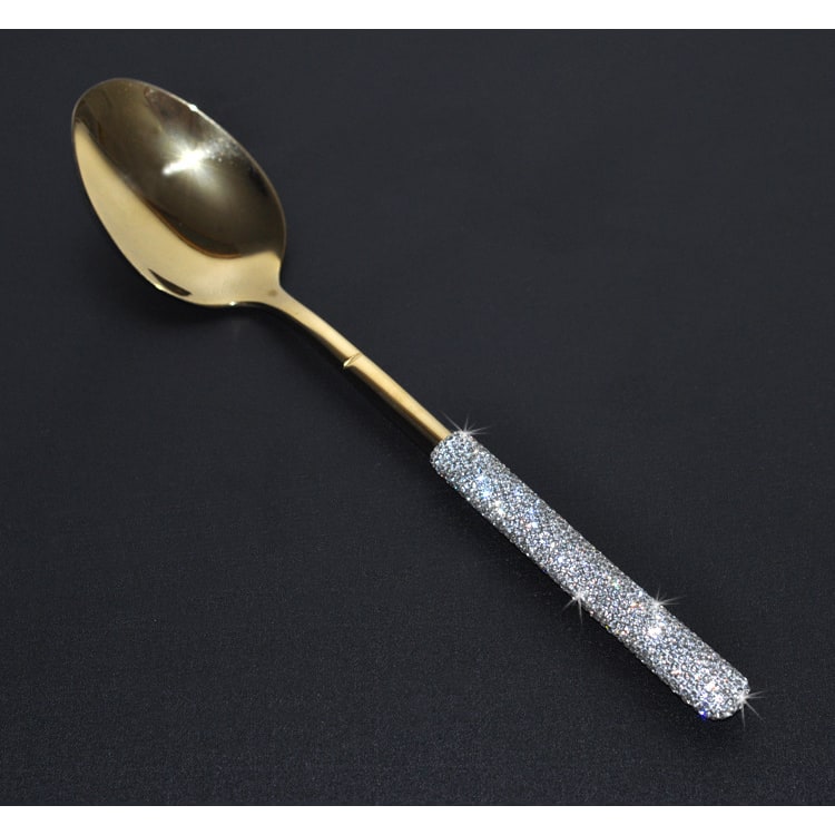 Stainless Steel Flatware Set with Rhinestone Encrusted Handles 18 10 Service for 12 - Image 5