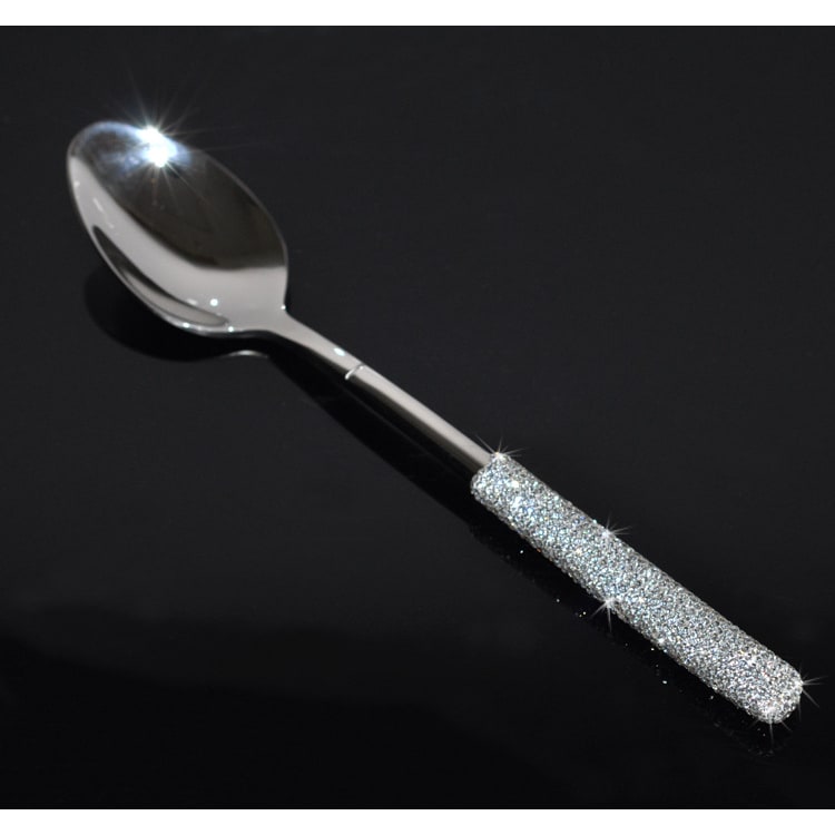 Stainless Steel Flatware Set with Rhinestone Encrusted Handles 18 10 Service for 12 - Image 6