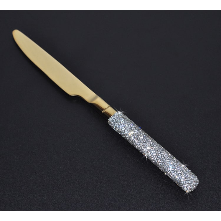 Stainless Steel Flatware Set with Rhinestone Encrusted Handles 18 10 Service for 12 - Image 8