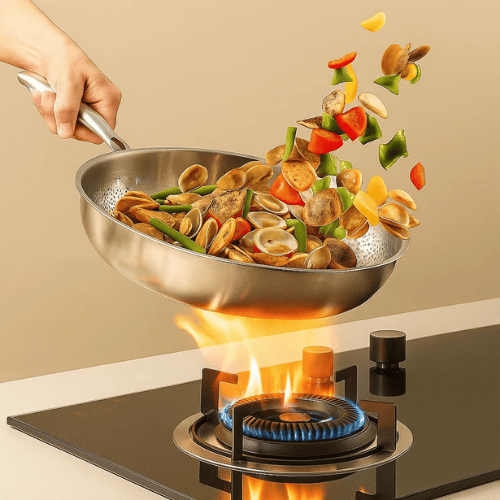Stainless Steel Frying Pan Uncoated Hammered Brushed Ergonomic Handle - Image 2
