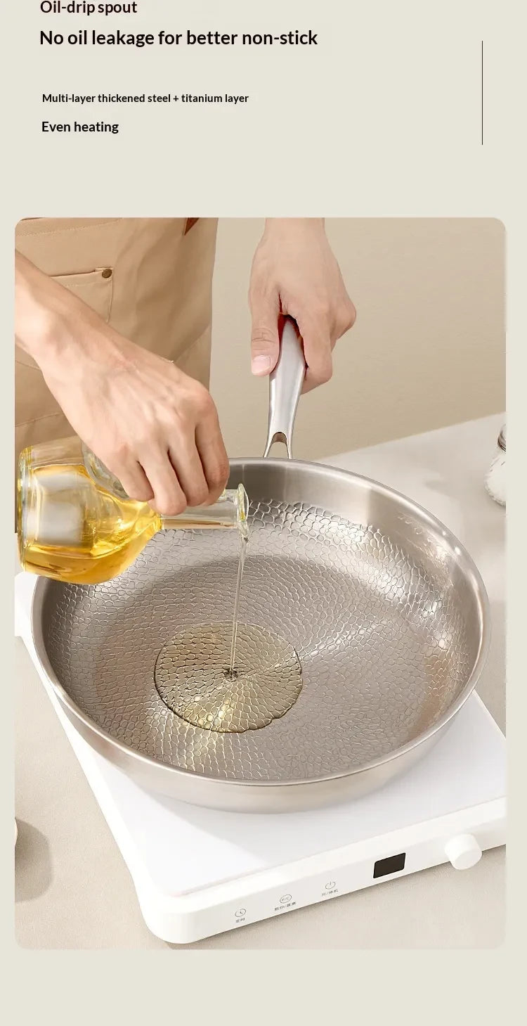 Stainless Steel Frying Pan with Hammered Interior and Glass Lid - Image 2
