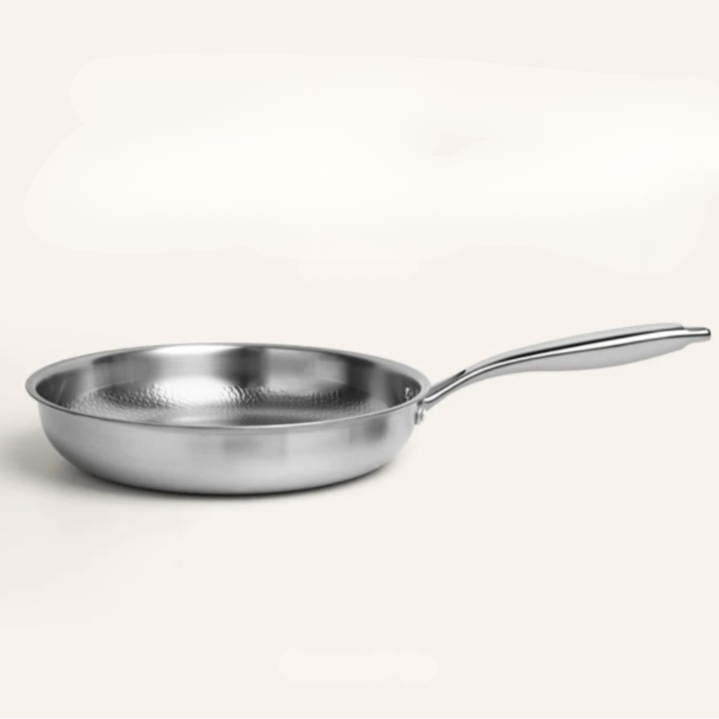 Stainless Steel Frying Pan with Induction Base Hammered Interior and Ergonomic Handle - Image 3