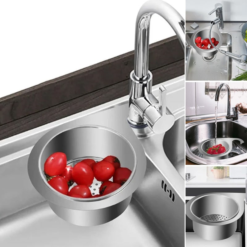 Stainless Steel Sink Strainer Basket with Drain Filtration and Faucet Hook Floor - Image 2
