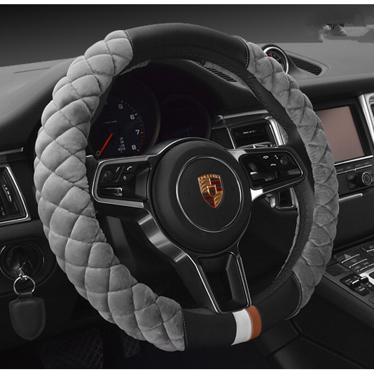 Steering Wheel Cover with Plush Quilted Diamond Pattern and Textured Grip for Car 38cm Round - Image 1